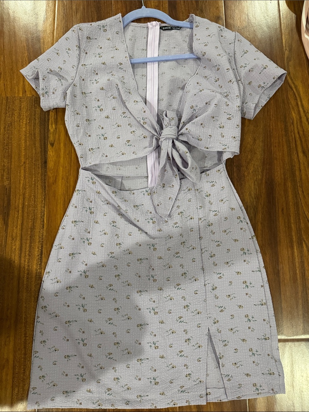 Tie-Front Lavender Floral Mini Dress